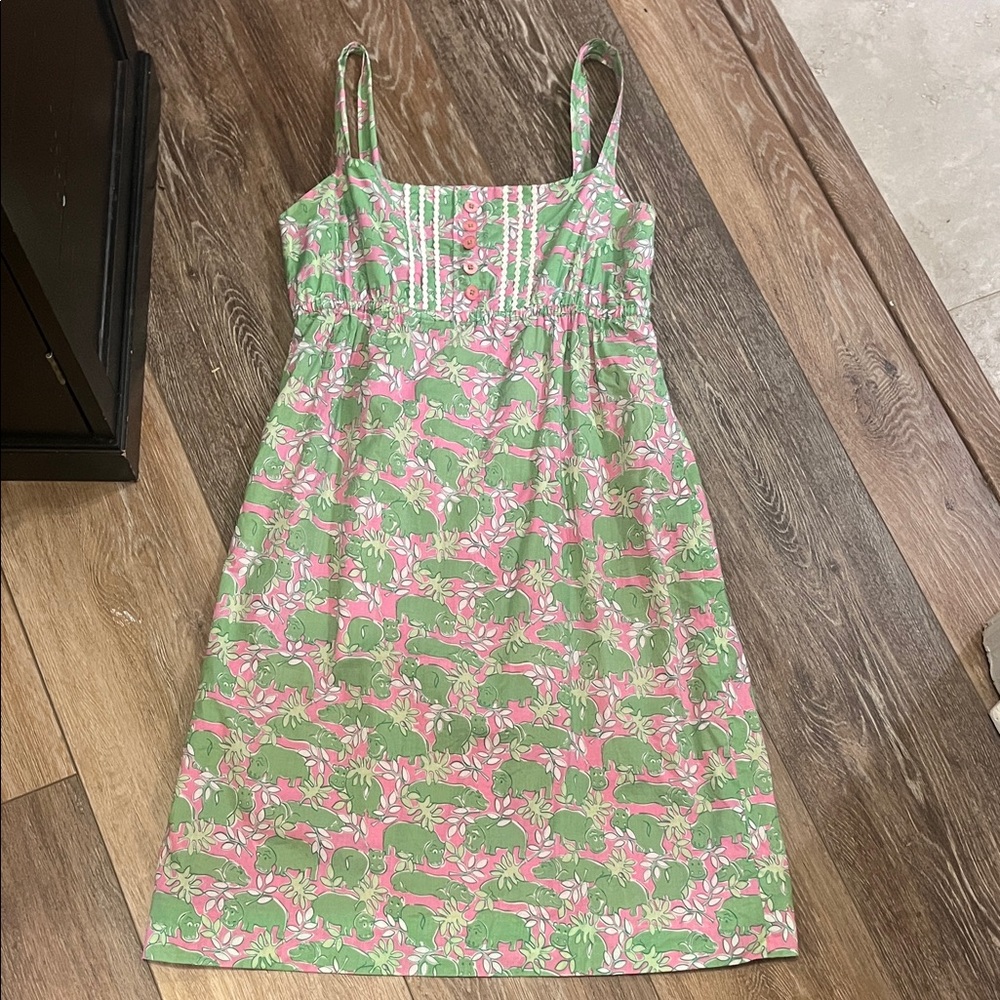Vintage Lilly Pulitzer Green and Pink Hippo Print Dress
